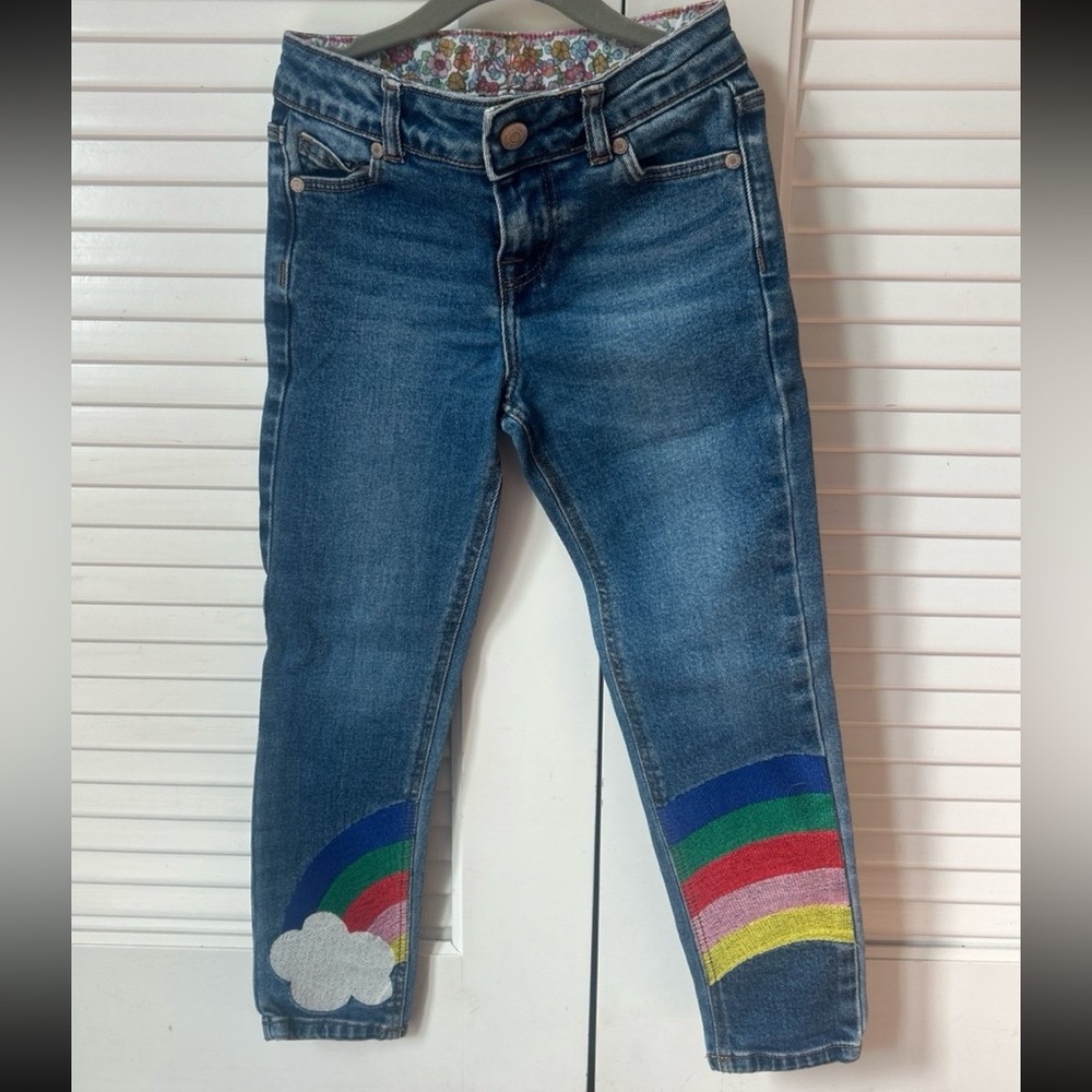 Mini Boden girls rainbow cloud Denim Jeans